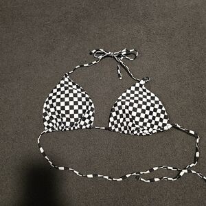 Checkered Black and White Bikini Top